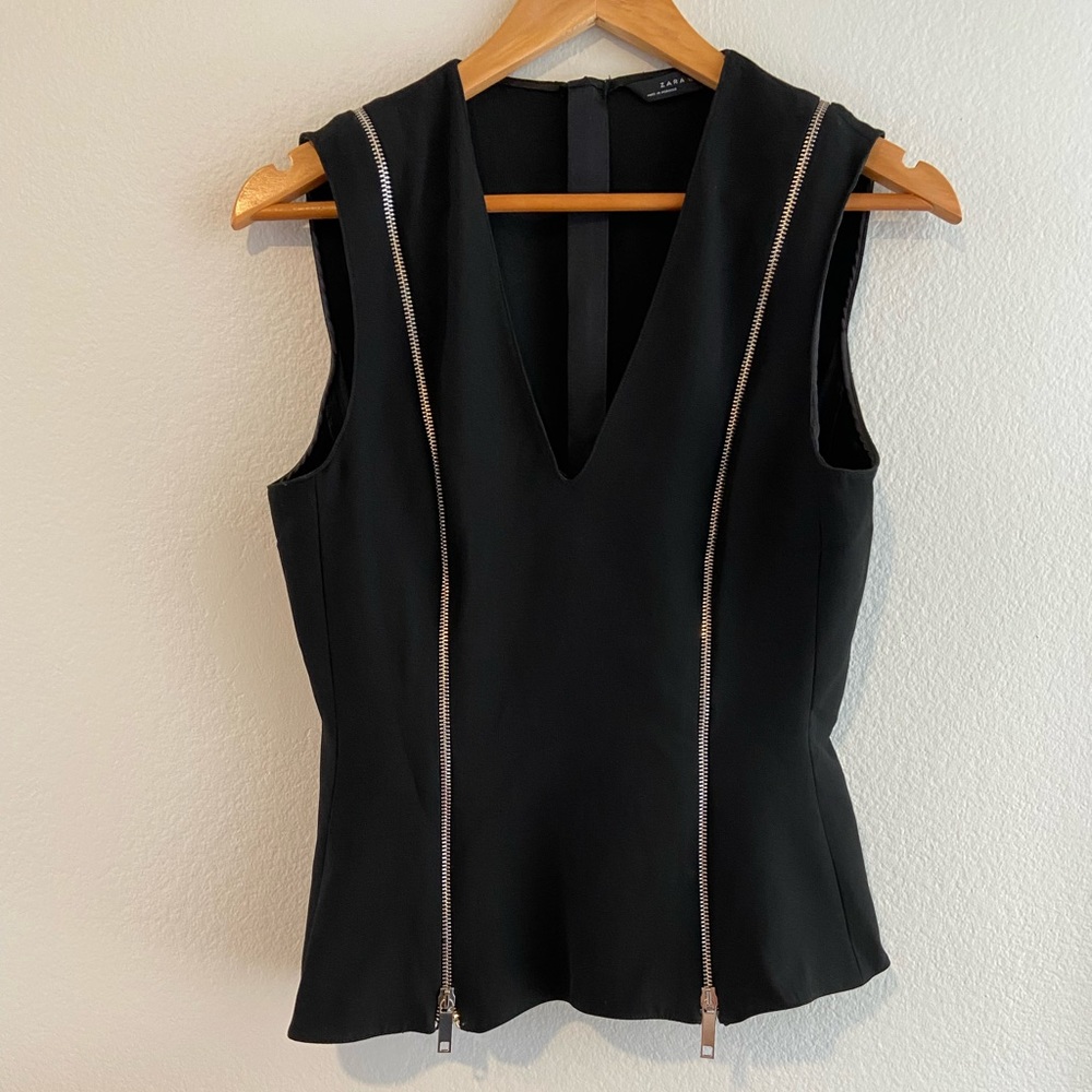 Zara Woman Black Sleeveless Top with Zippers